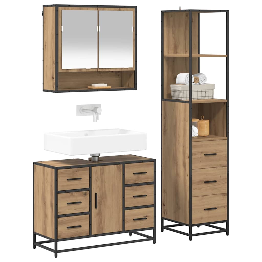 vidaXL Bathroom Furniture Set 3 pcs Artisan Oak Engineered Wood 3