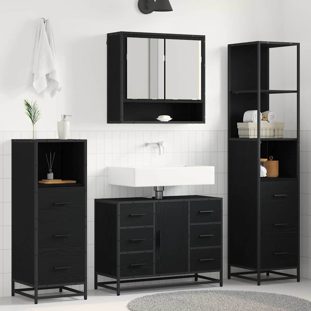 vidaXL Bathroom Furniture Set 3 pcs Black Oak Engineered Wood 1