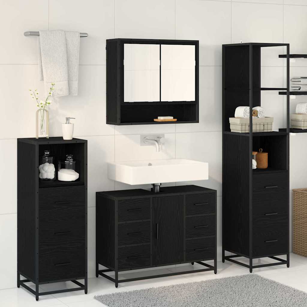 vidaXL Bathroom Furniture Set 3 pcs Black Oak Engineered Wood 4