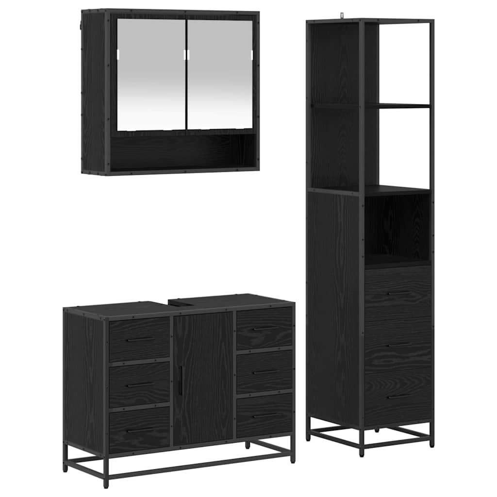 vidaXL Bathroom Furniture Set 3 pcs Black Oak Engineered Wood 2