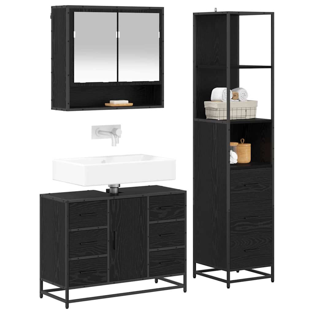 vidaXL Bathroom Furniture Set 3 pcs Black Oak Engineered Wood 3