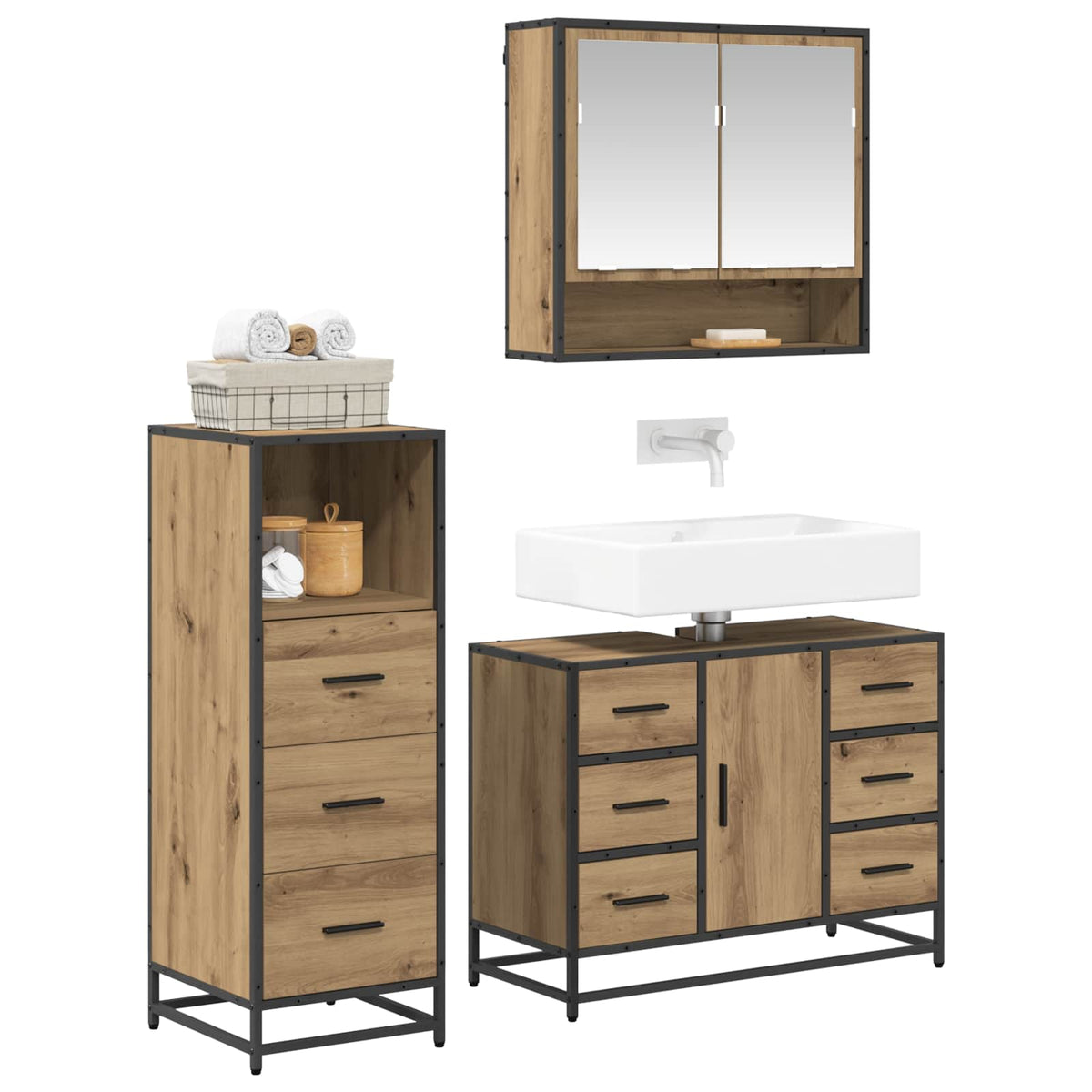 vidaXL Bathroom Furniture Set 3 pcs Artisan Oak Engineered Wood 3