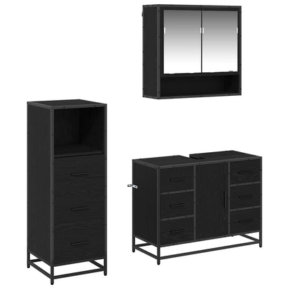 vidaXL Bathroom Furniture Set 3 pcs Black Oak Engineered Wood 2