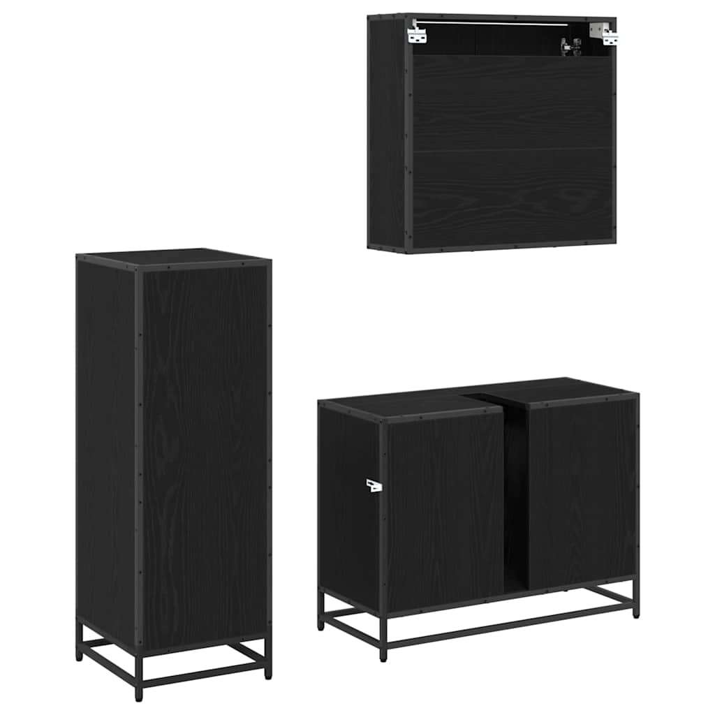 vidaXL Bathroom Furniture Set 3 pcs Black Oak Engineered Wood 6