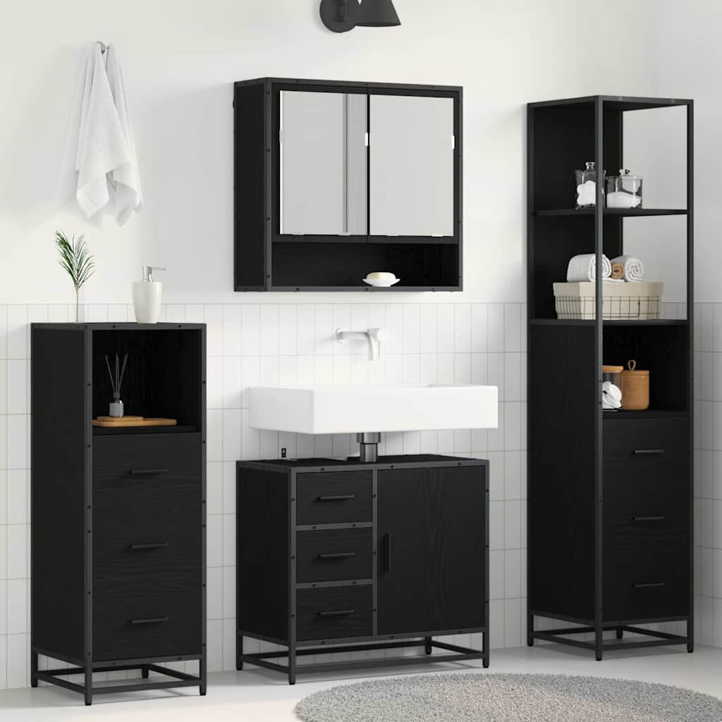 vidaXL Bathroom Furniture Set 4 pcs Black Oak Engineered Wood 1
