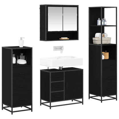 vidaXL Bathroom Furniture Set 4 pcs Black Oak Engineered Wood 3