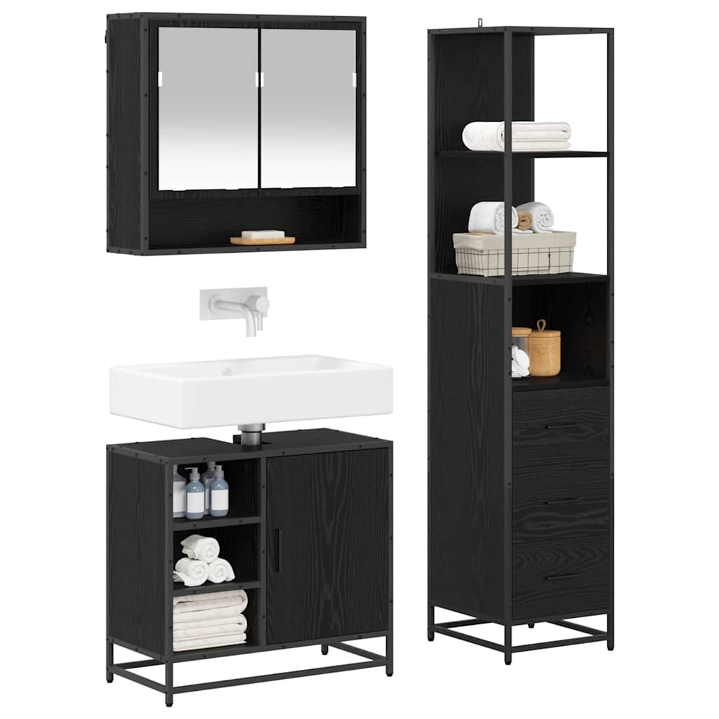 vidaXL Bathroom Furniture Set 3 pcs Black Oak Engineered Wood 3