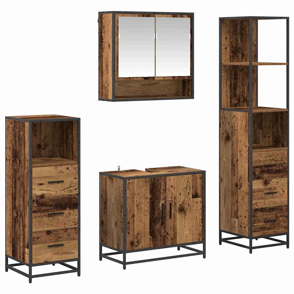 vidaXL Bathroom Furniture Set 4 pcs Old Wood Engineered Wood 2