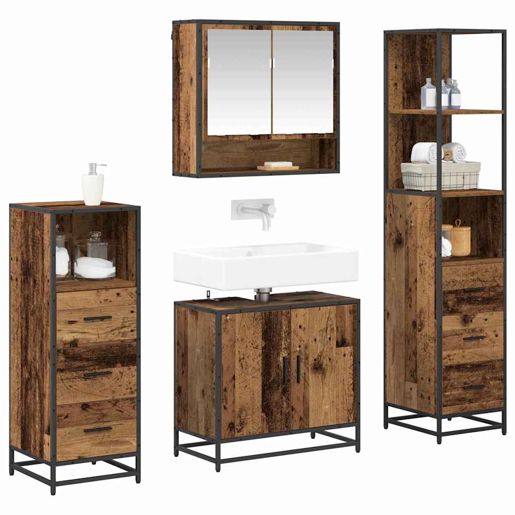 vidaXL Bathroom Furniture Set 4 pcs Old Wood Engineered Wood 3