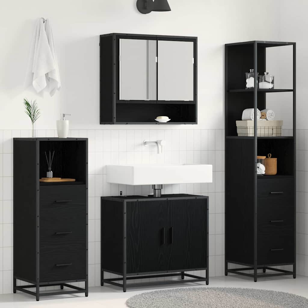 vidaXL Bathroom Furniture Set 4 pcs Black Oak Engineered Wood 1