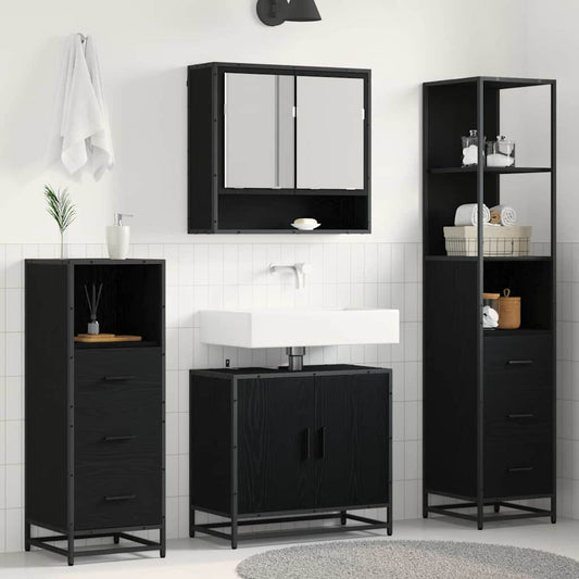 Bathroom Furniture Set 4 pcs Engineered Wood Black oak