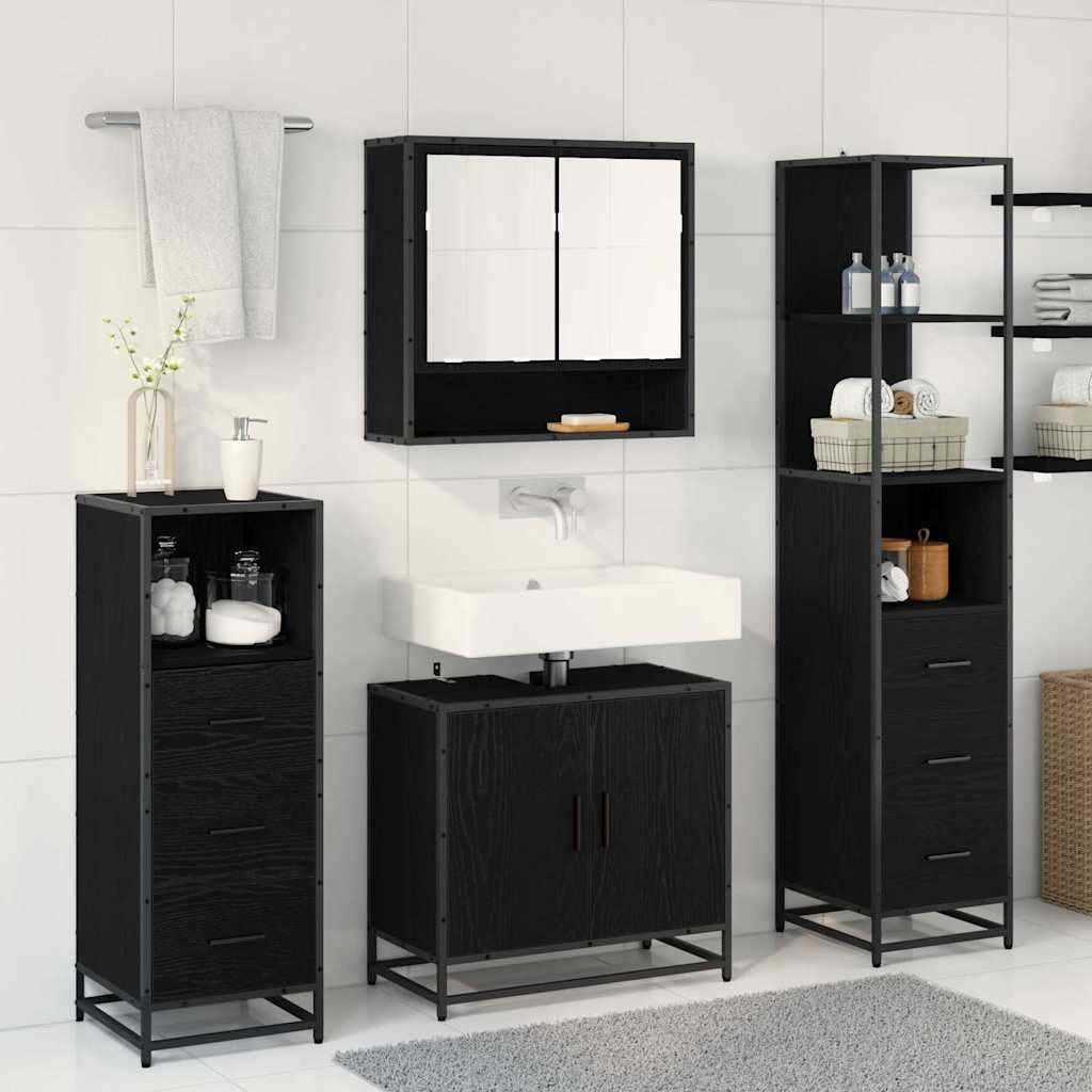vidaXL Bathroom Furniture Set 4 pcs Black Oak Engineered Wood 4