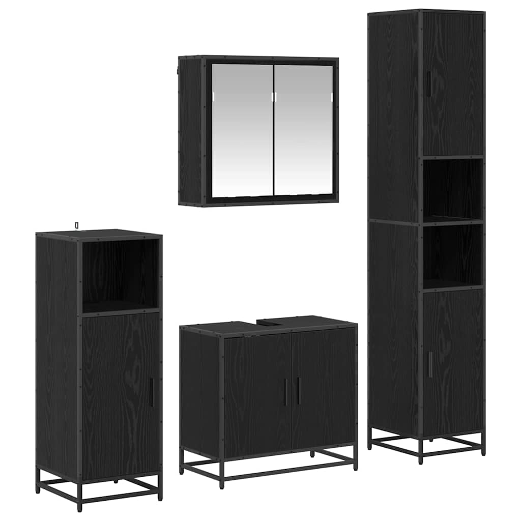 vidaXL Bathroom Furniture Set 4 pcs Black Oak Engineered Wood 2