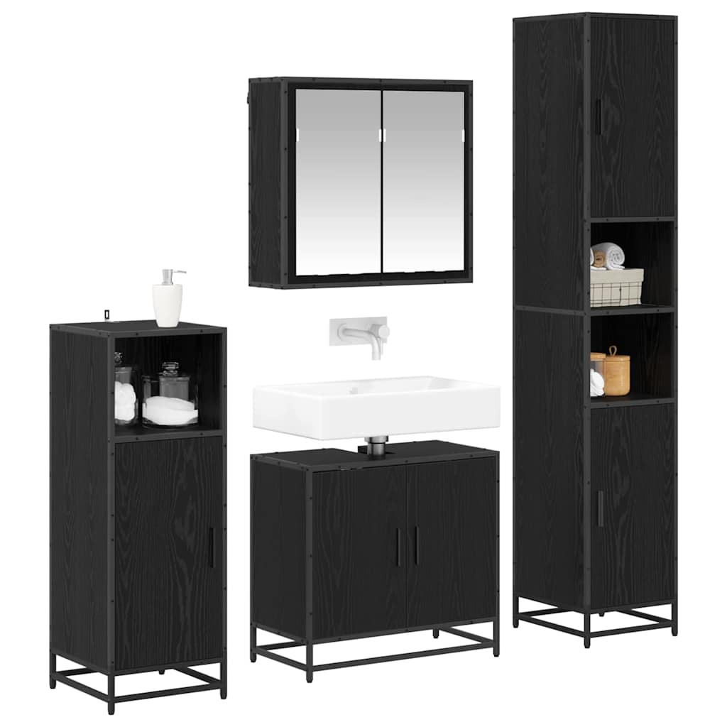 vidaXL Bathroom Furniture Set 4 pcs Black Oak Engineered Wood 3