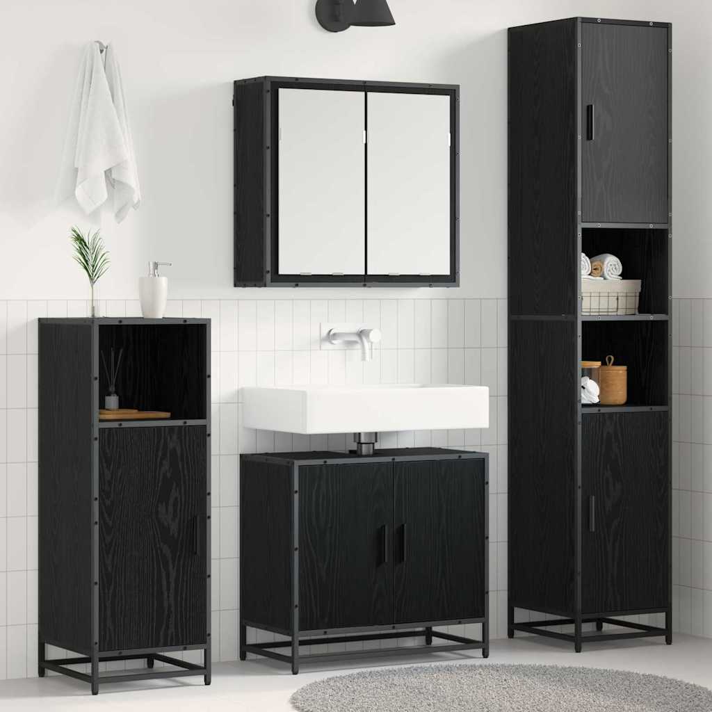 vidaXL Bathroom Furniture Set 3 pcs Black Oak Engineered Wood 1