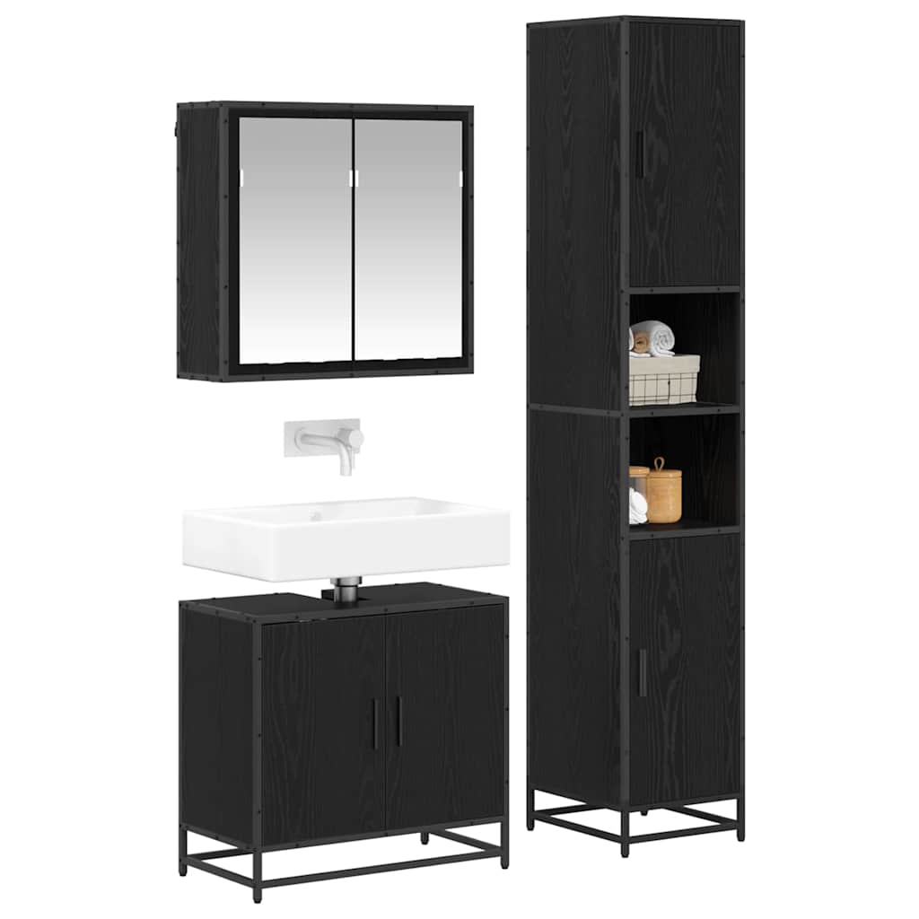 vidaXL Bathroom Furniture Set 3 pcs Black Oak Engineered Wood 3
