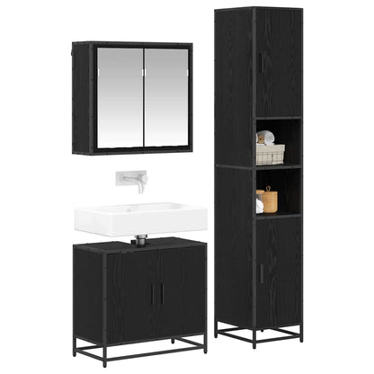 vidaXL Bathroom Furniture Set 3 pcs Black Oak Engineered Wood 3