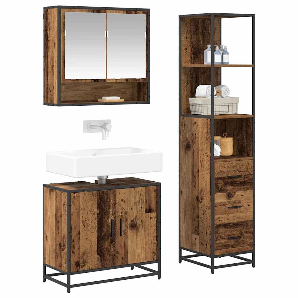 vidaXL Bathroom Furniture Set 3 pcs Old Wood Engineered Wood 3