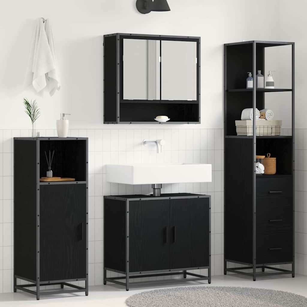 vidaXL Bathroom Furniture Set 3 pcs Black Oak Engineered Wood 1