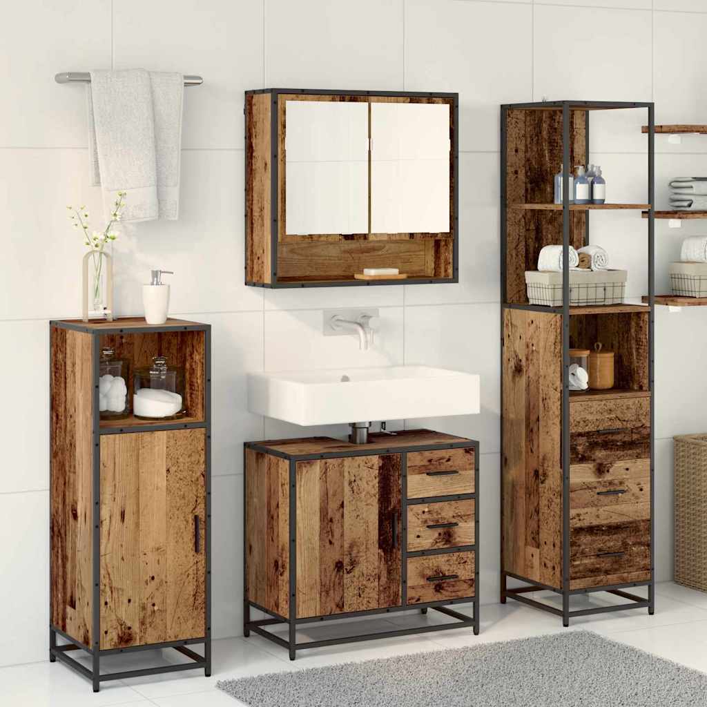 vidaXL Bathroom Furniture Set 3 pcs Old Wood Engineered Wood 4