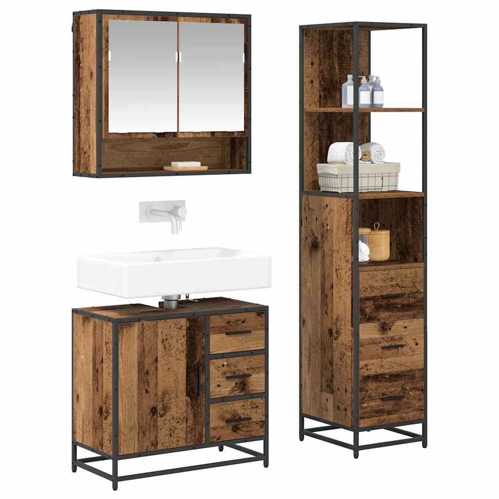 vidaXL Bathroom Furniture Set 3 pcs Old Wood Engineered Wood 3