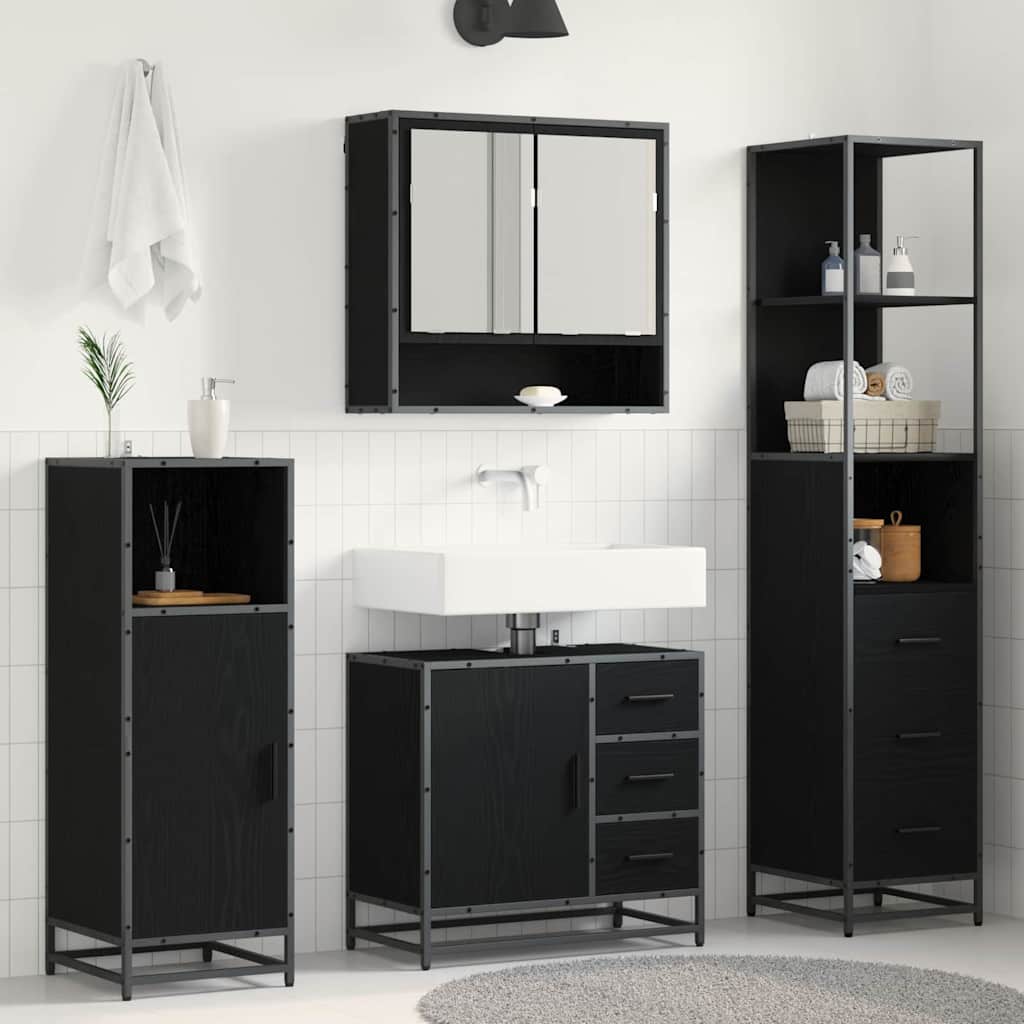 vidaXL Bathroom Furniture Set 3 pcs Black Oak Engineered Wood 1