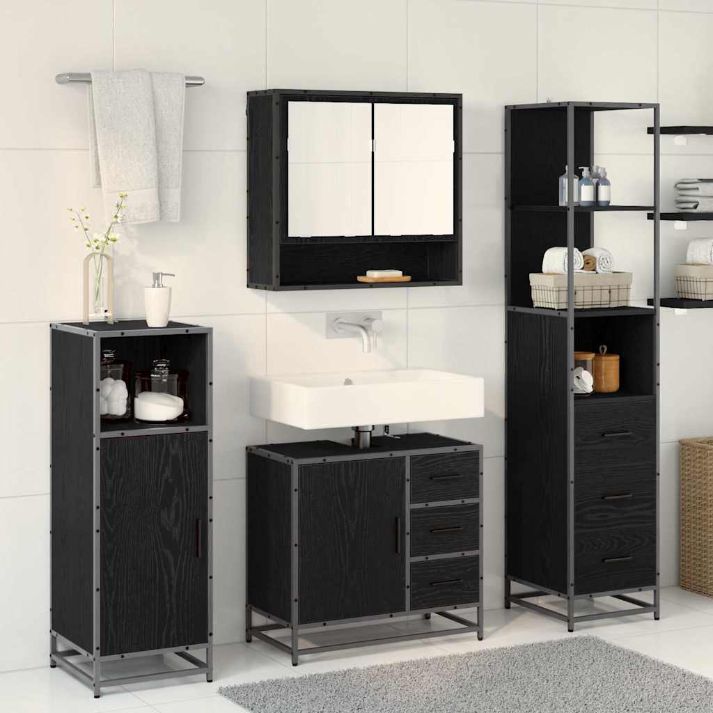 vidaXL Bathroom Furniture Set 3 pcs Black Oak Engineered Wood 4