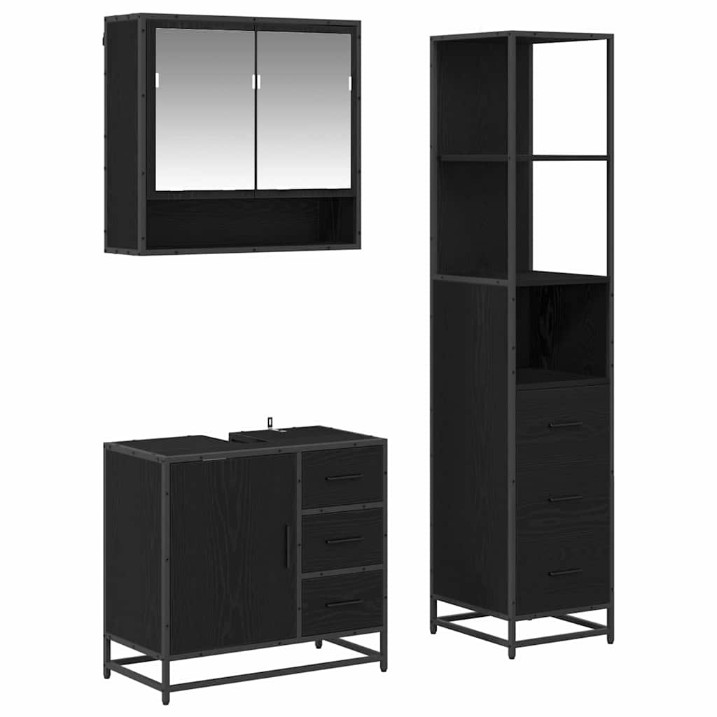 vidaXL Bathroom Furniture Set 3 pcs Black Oak Engineered Wood 2