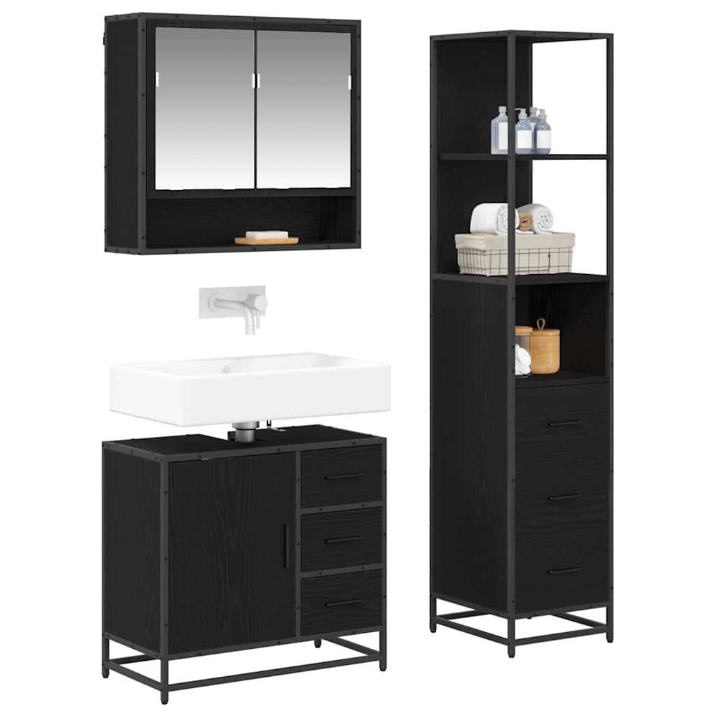 vidaXL Bathroom Furniture Set 3 pcs Black Oak Engineered Wood 3