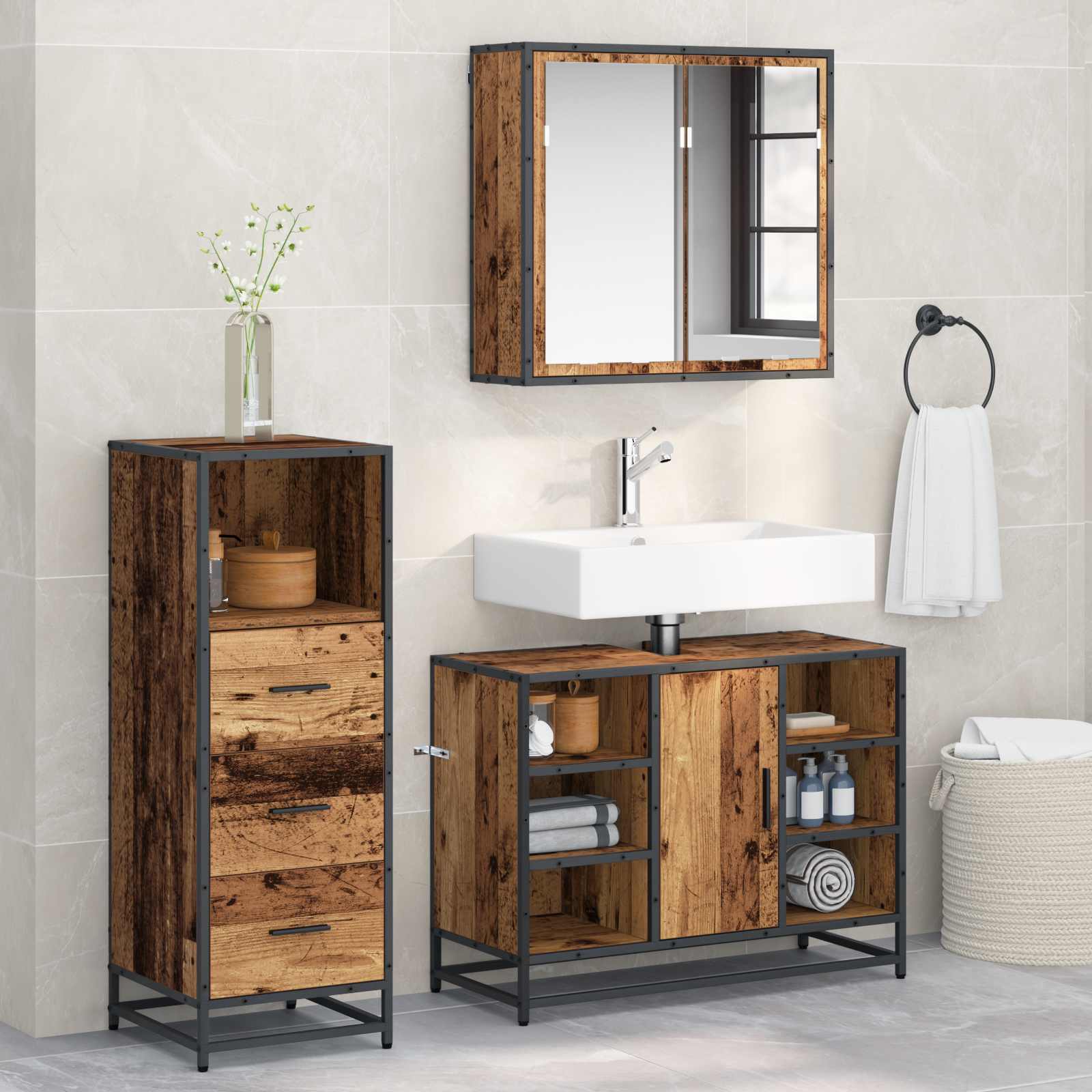 vidaXL Bathroom Furniture Set 3 pcs Old Wood Engineered Wood 1