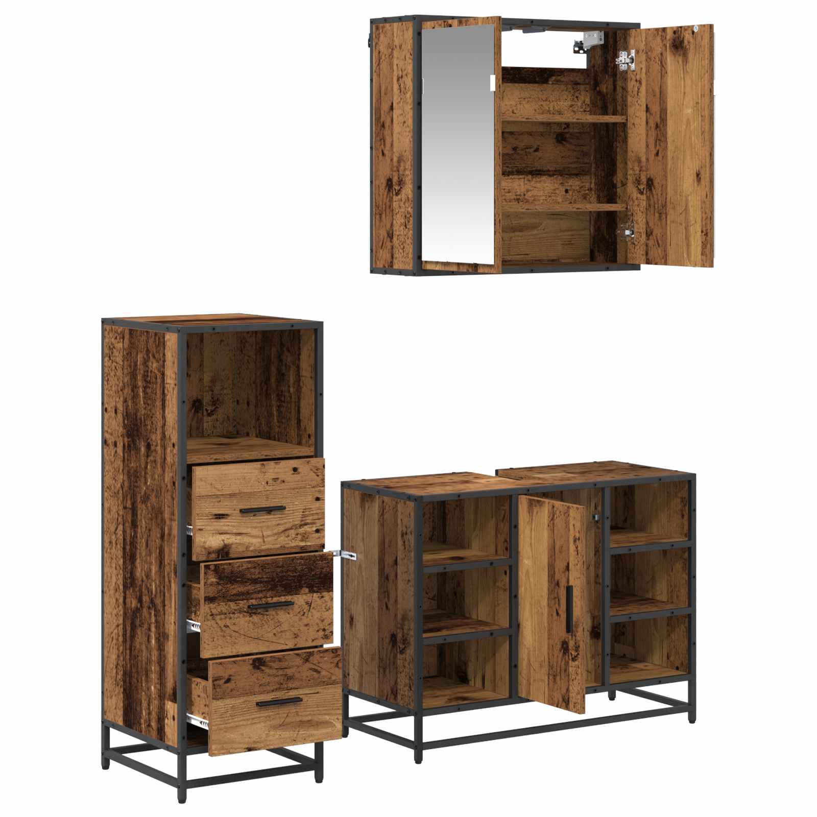 vidaXL Bathroom Furniture Set 3 pcs Old Wood Engineered Wood 5