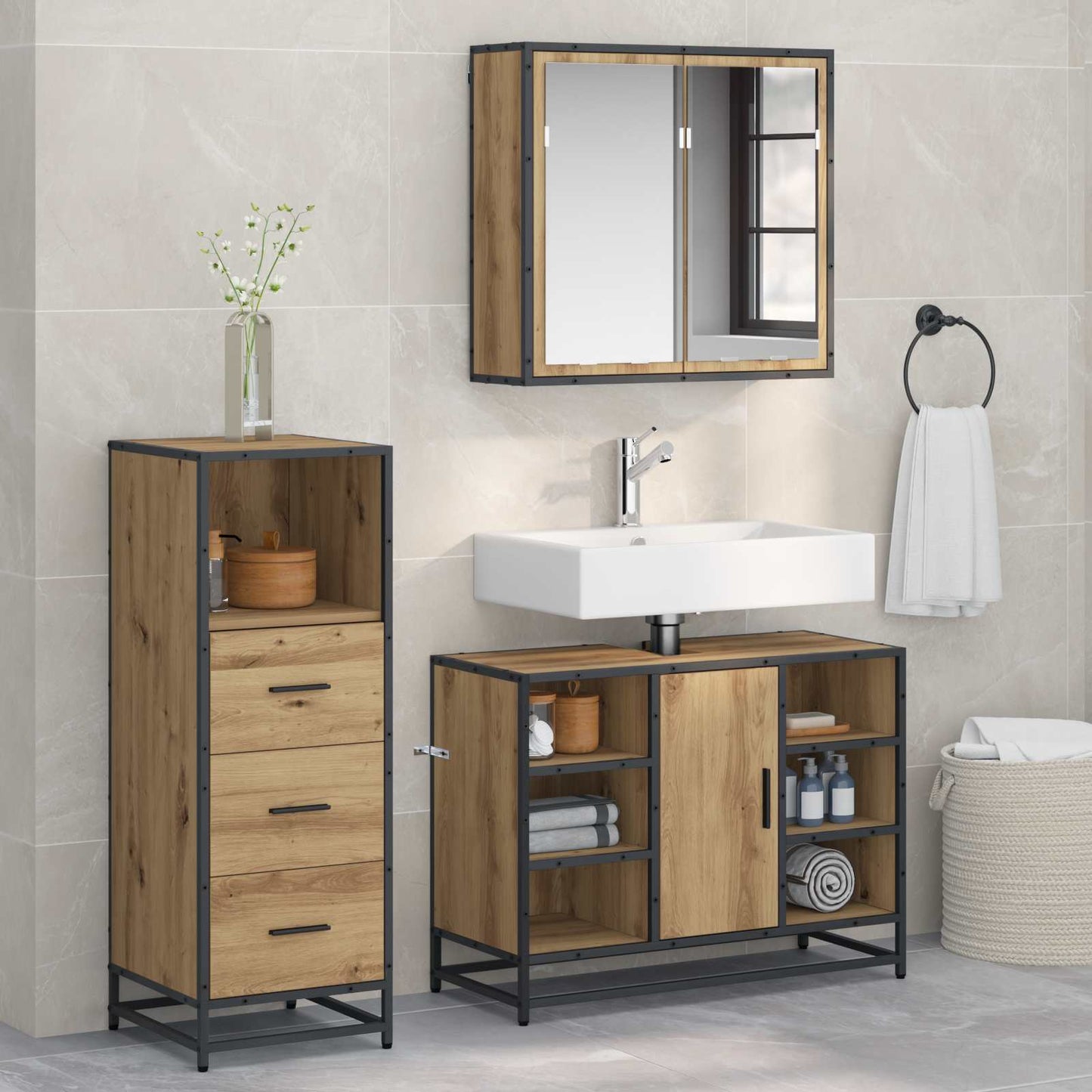 vidaXL Bathroom Furniture Set 3 pcs Artisan Oak Engineered Wood 1