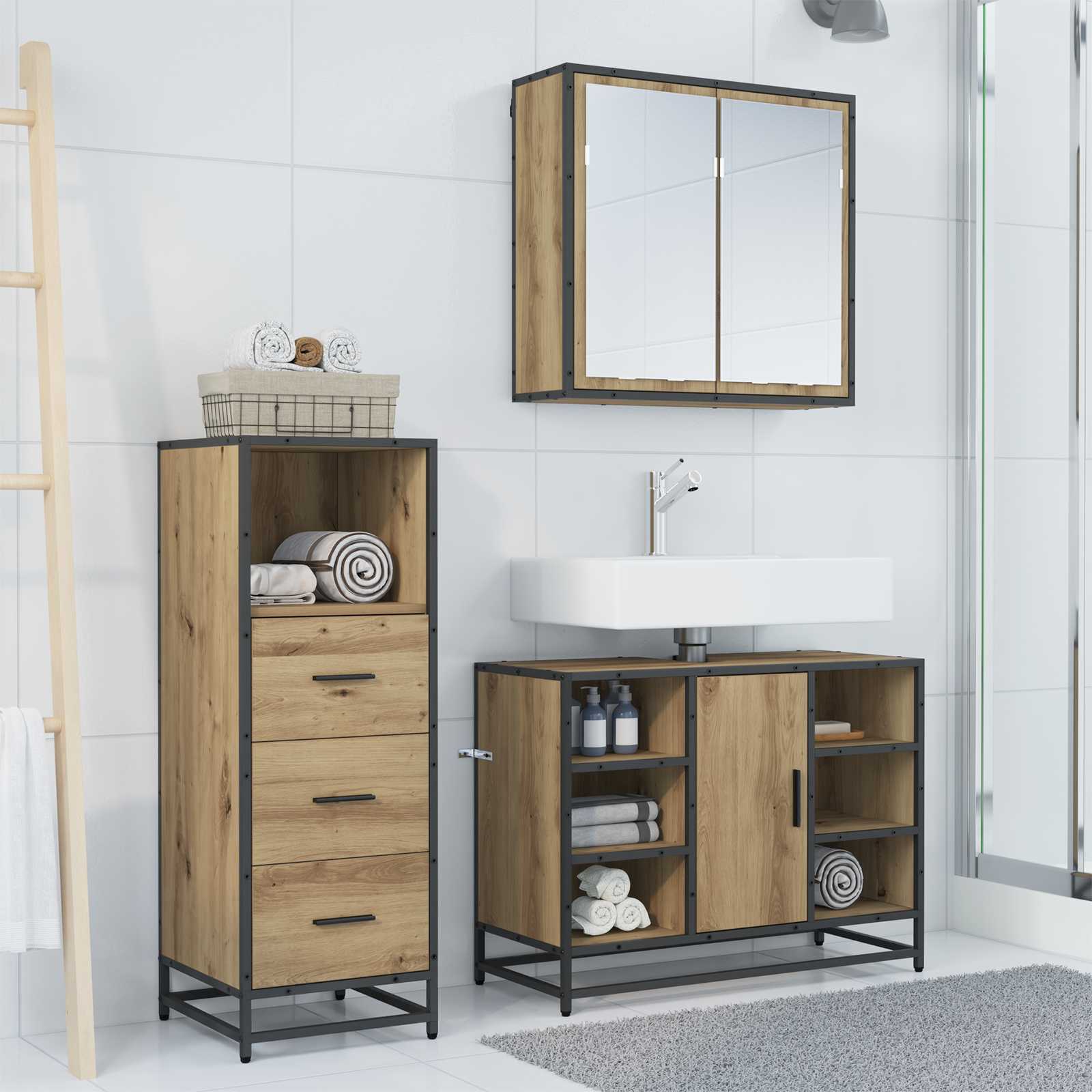 vidaXL Bathroom Furniture Set 3 pcs Artisan Oak Engineered Wood 4