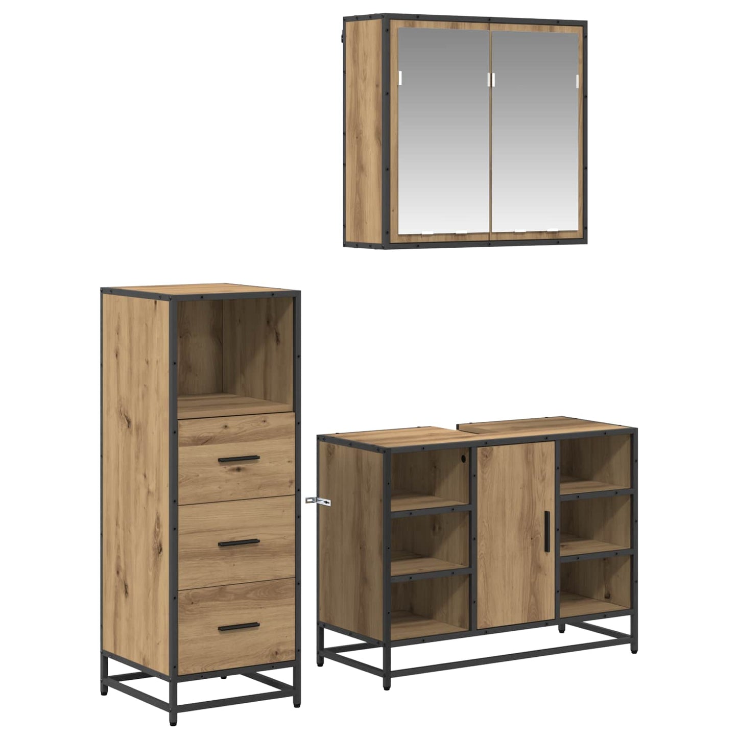 vidaXL Bathroom Furniture Set 3 pcs Artisan Oak Engineered Wood 2