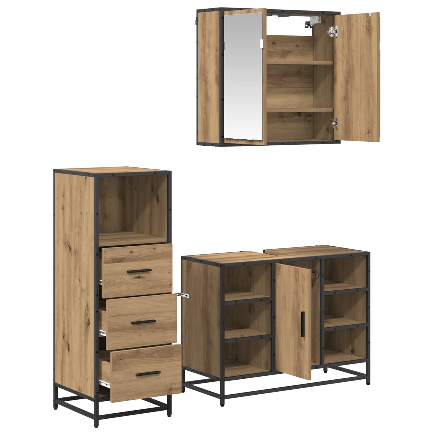 vidaXL Bathroom Furniture Set 3 pcs Artisan Oak Engineered Wood 5
