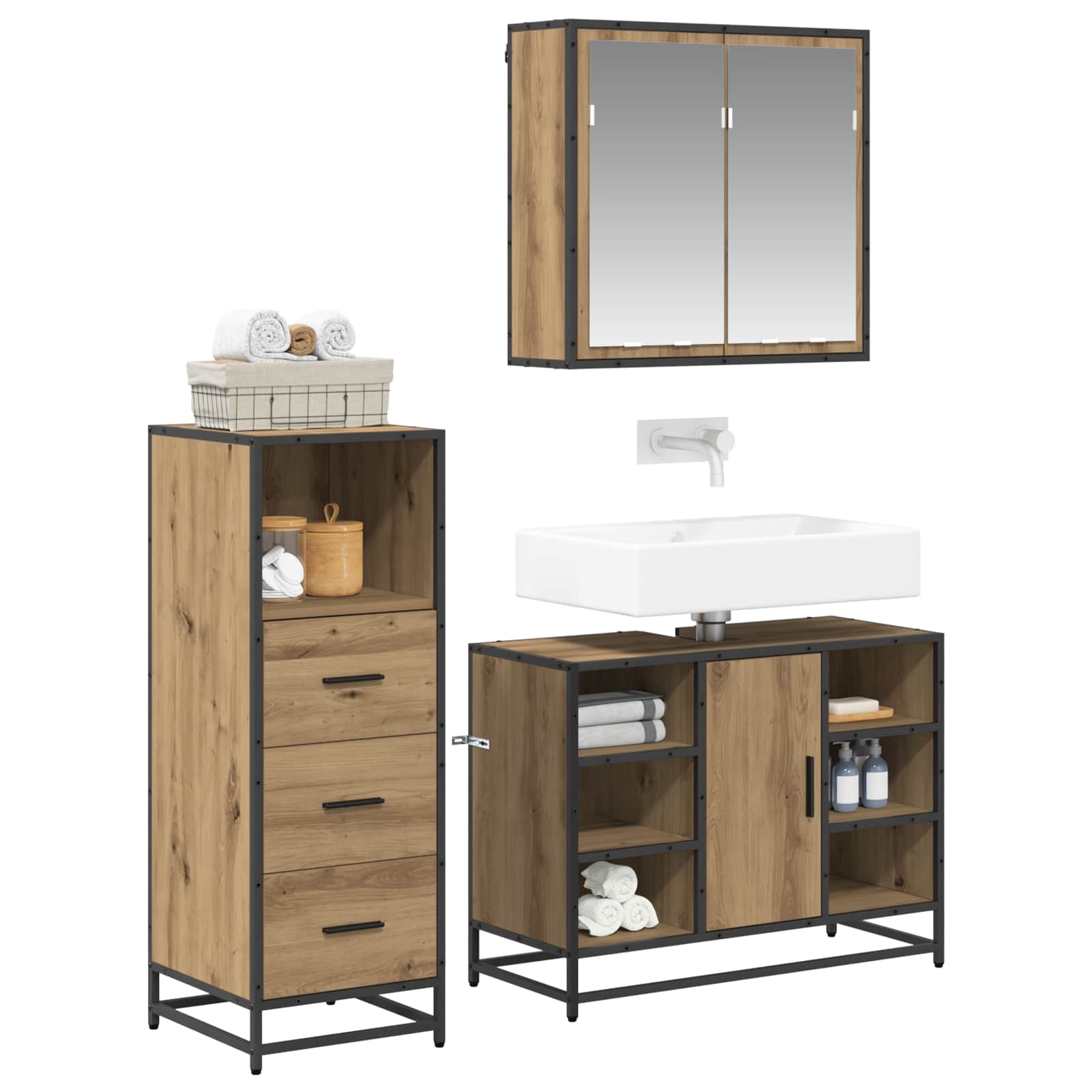 vidaXL Bathroom Furniture Set 3 pcs Artisan Oak Engineered Wood 3