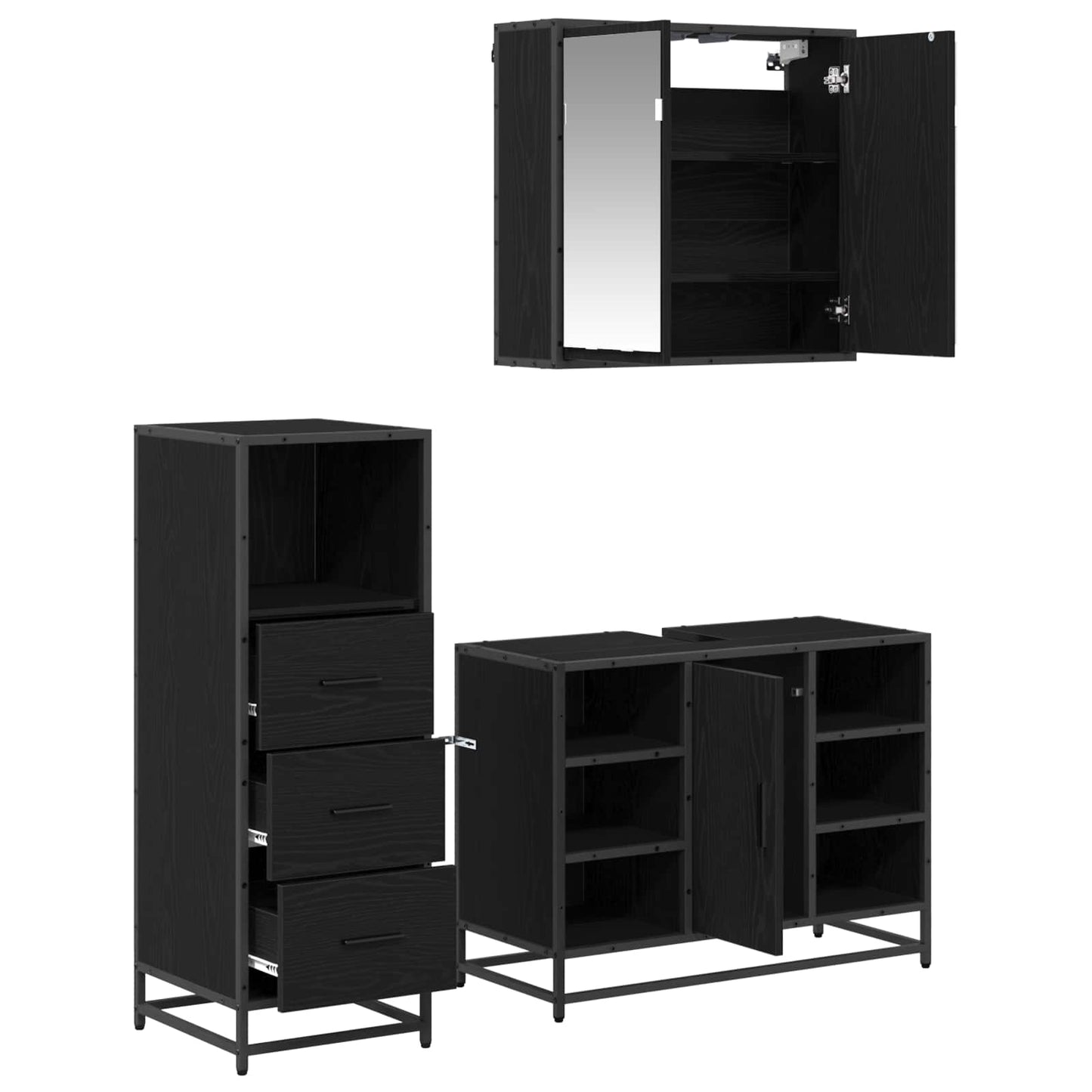 vidaXL Bathroom Furniture Set 3 pcs Black Oak Engineered Wood 5