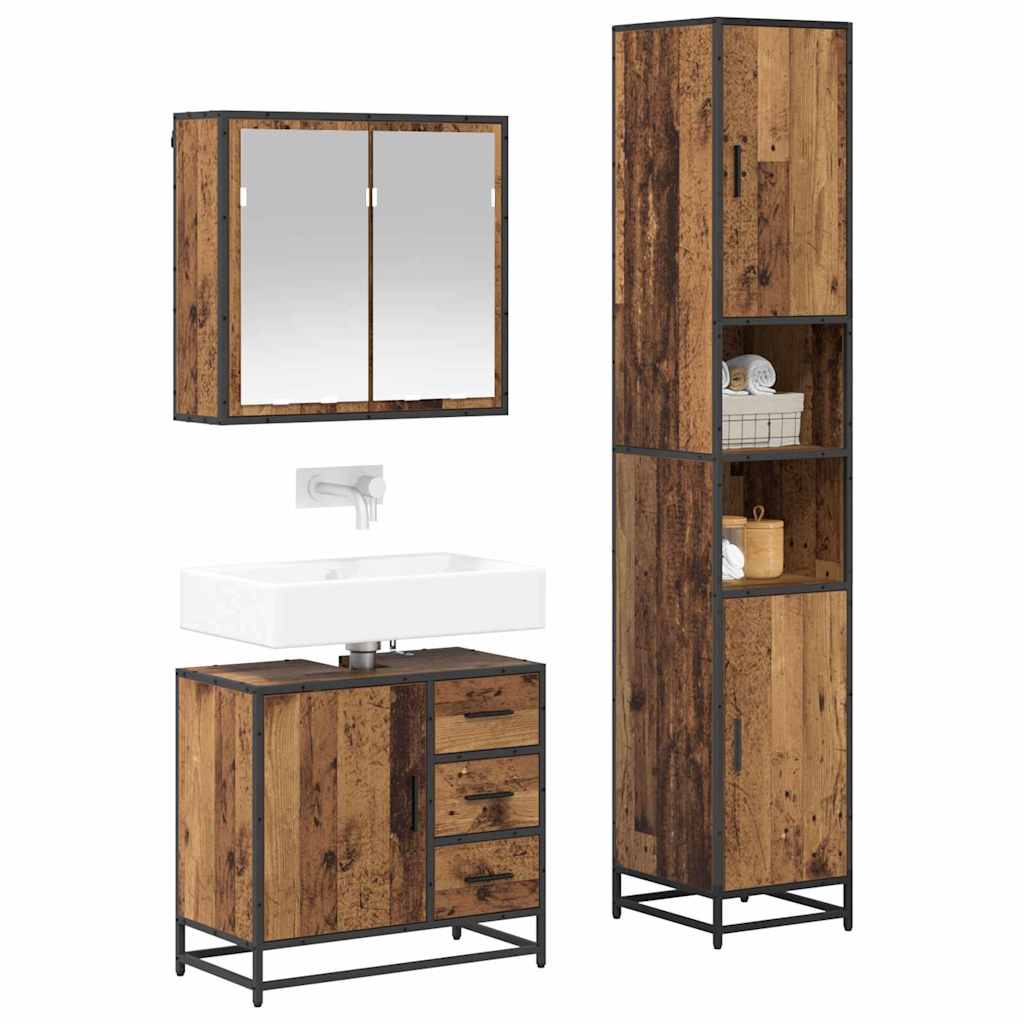 vidaXL Bathroom Furniture Set 3 pcs Old Wood Engineered Wood 3