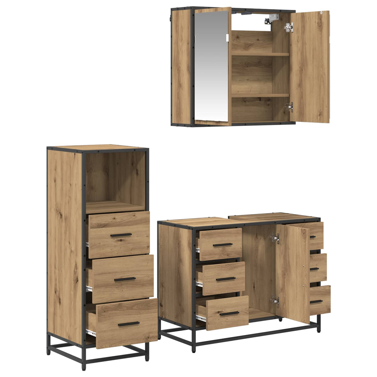 vidaXL Bathroom Furniture Set 3 pcs Artisan Oak Engineered Wood 5