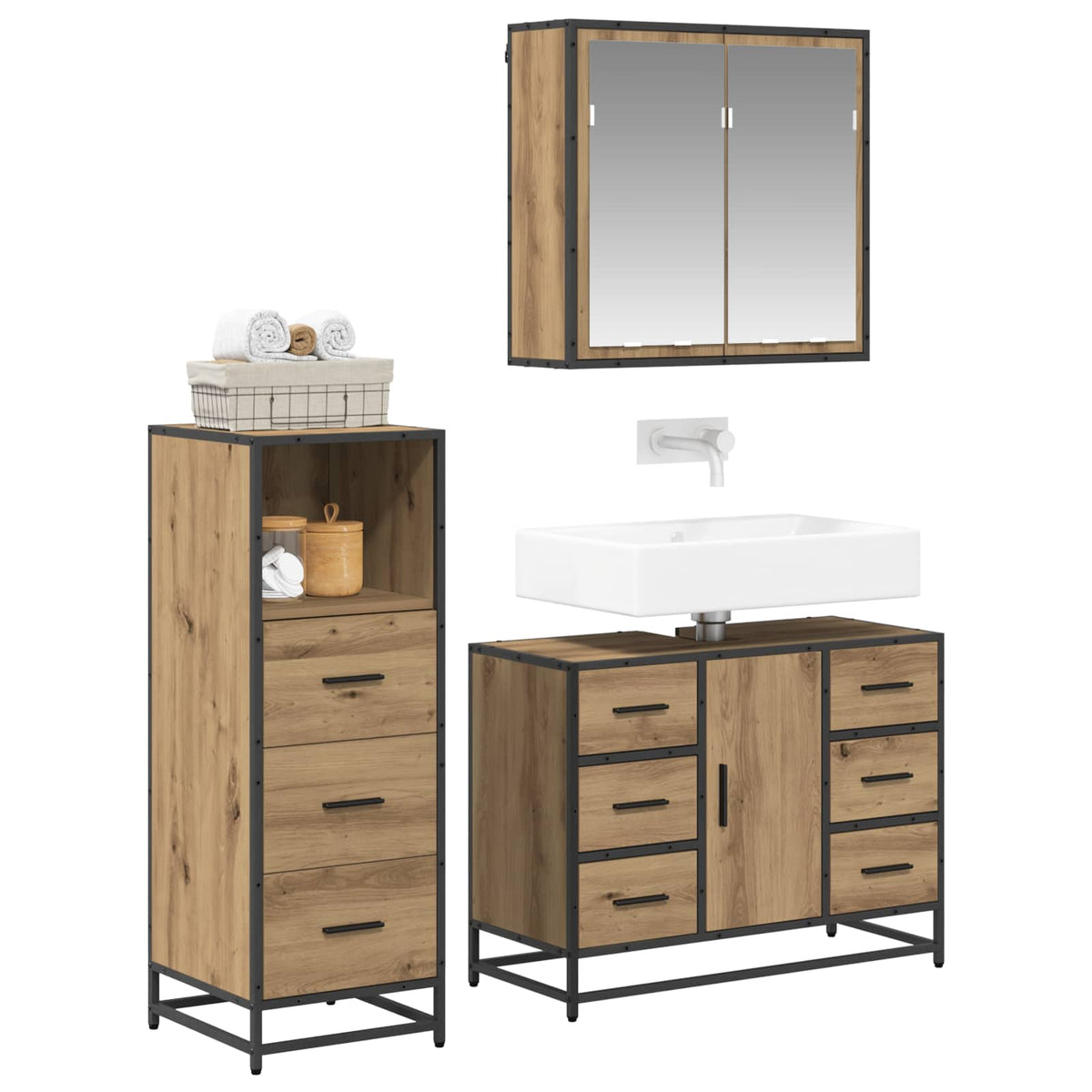 vidaXL Bathroom Furniture Set 3 pcs Artisan Oak Engineered Wood 3