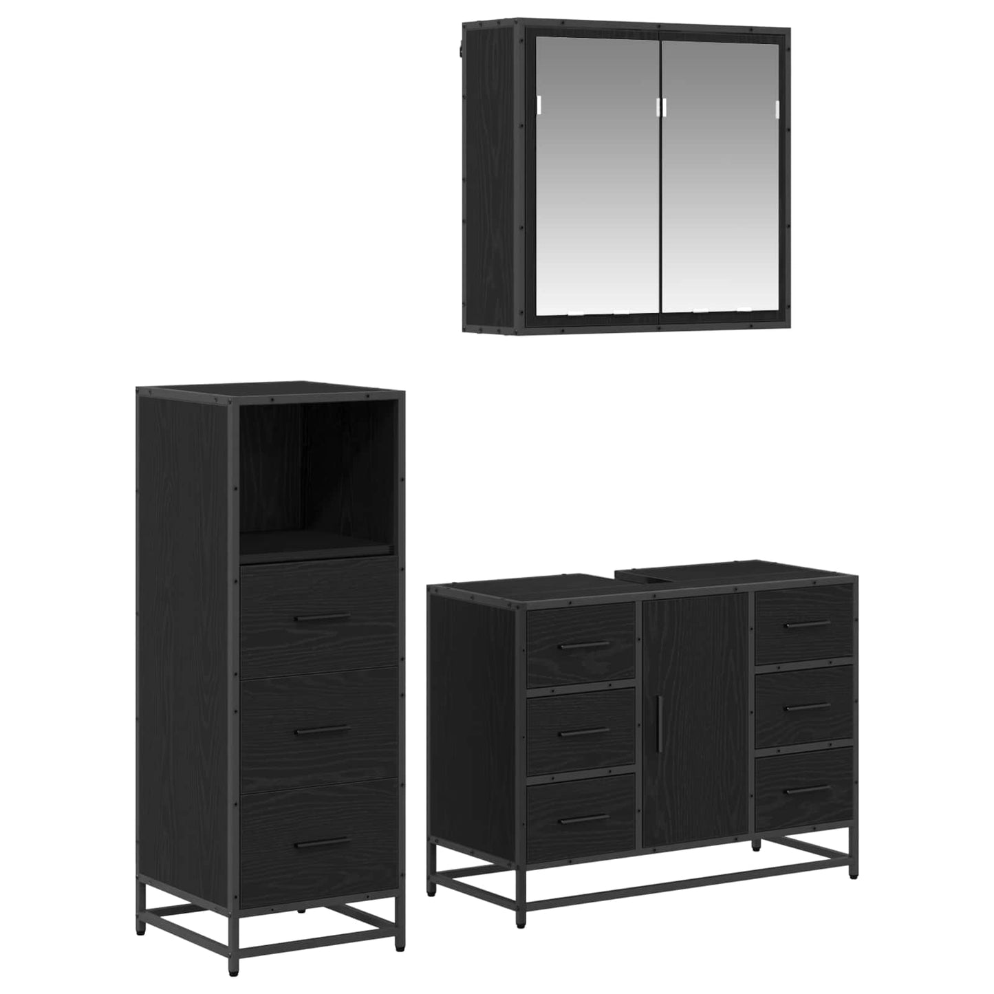 vidaXL Bathroom Furniture Set 3 pcs Black Oak Engineered Wood 2