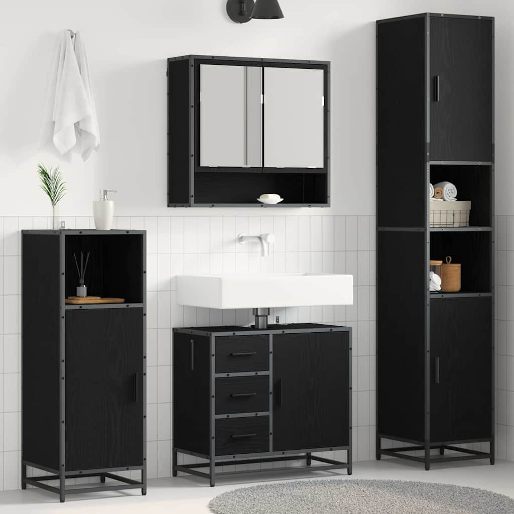 vidaXL Bathroom Furniture Set 3 pcs Black Oak Engineered Wood 1