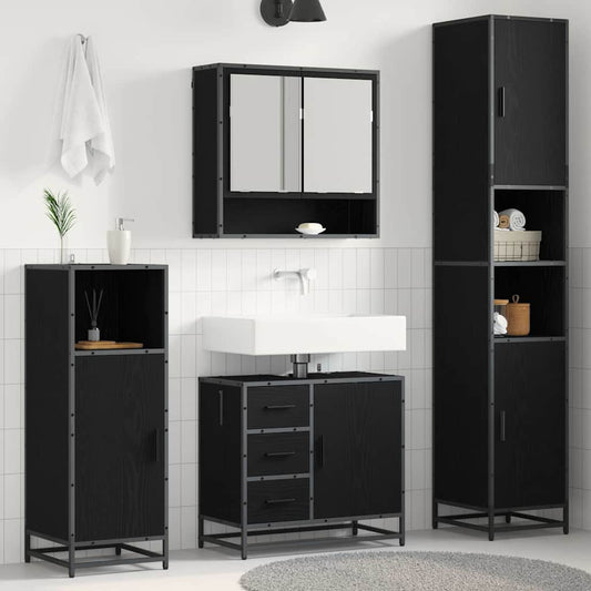 vidaXL Bathroom Furniture Set 3 pcs Black Oak Engineered Wood 1