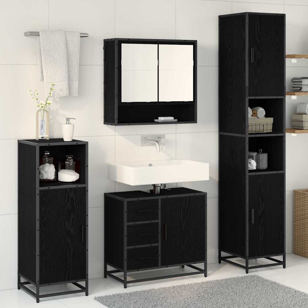 vidaXL Bathroom Furniture Set 3 pcs Black Oak Engineered Wood 4