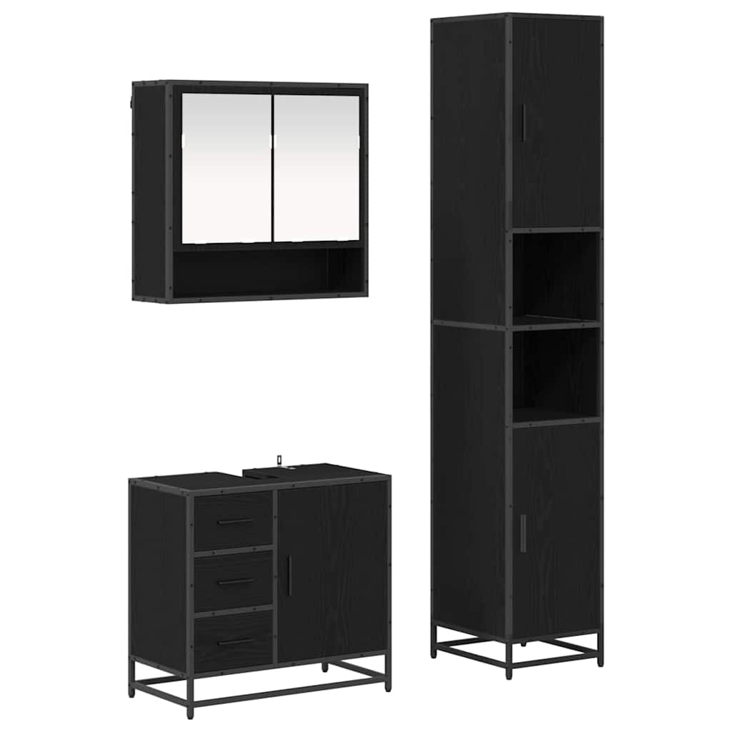 vidaXL Bathroom Furniture Set 3 pcs Black Oak Engineered Wood 2