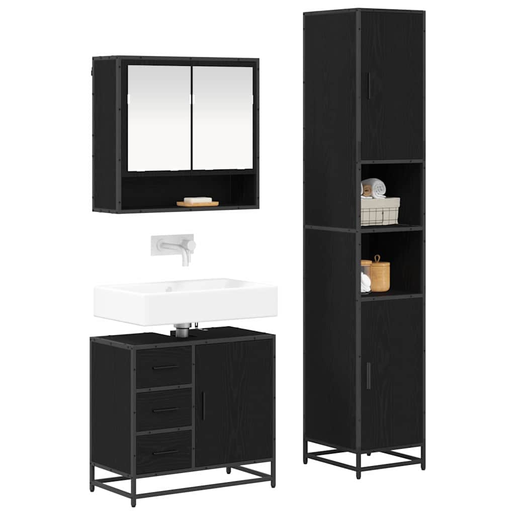 vidaXL Bathroom Furniture Set 3 pcs Black Oak Engineered Wood 3