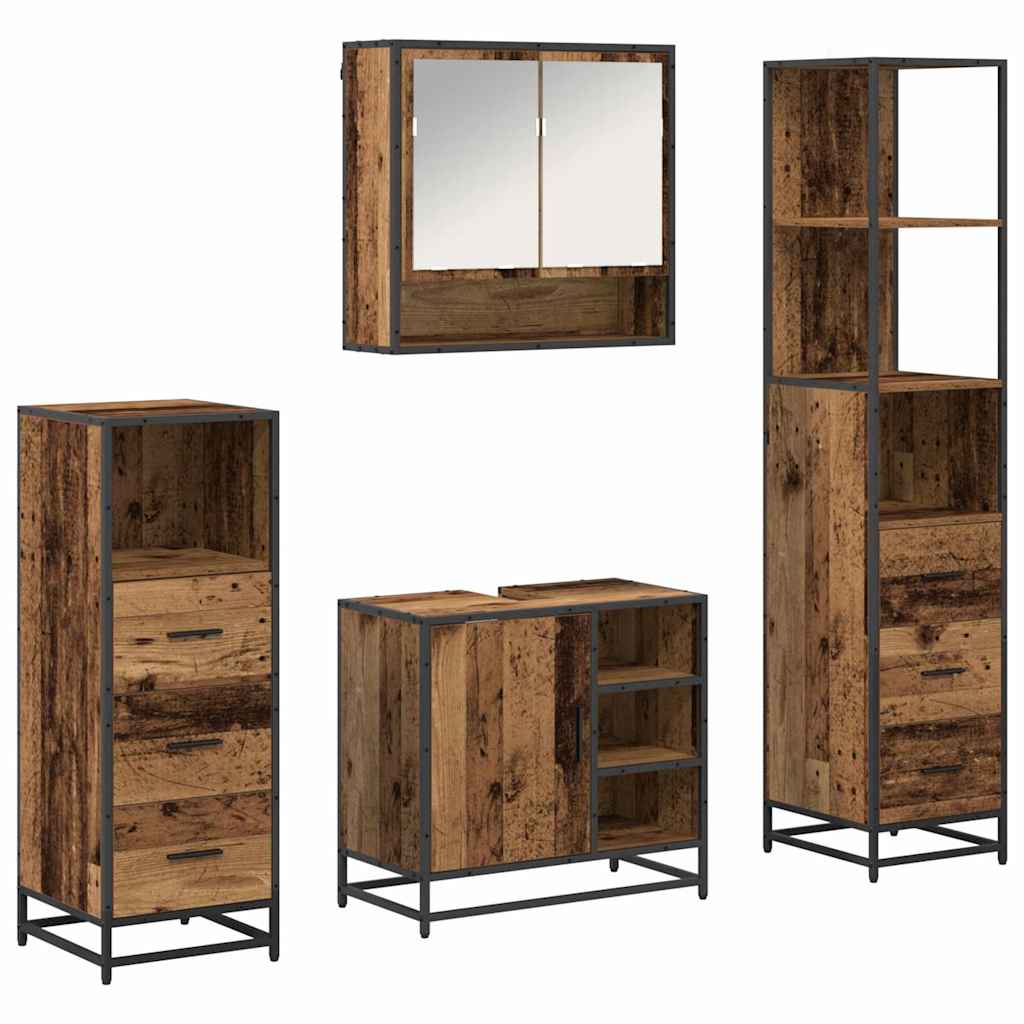 vidaXL Bathroom Furniture Set 4 pcs Old Wood Engineered Wood 2