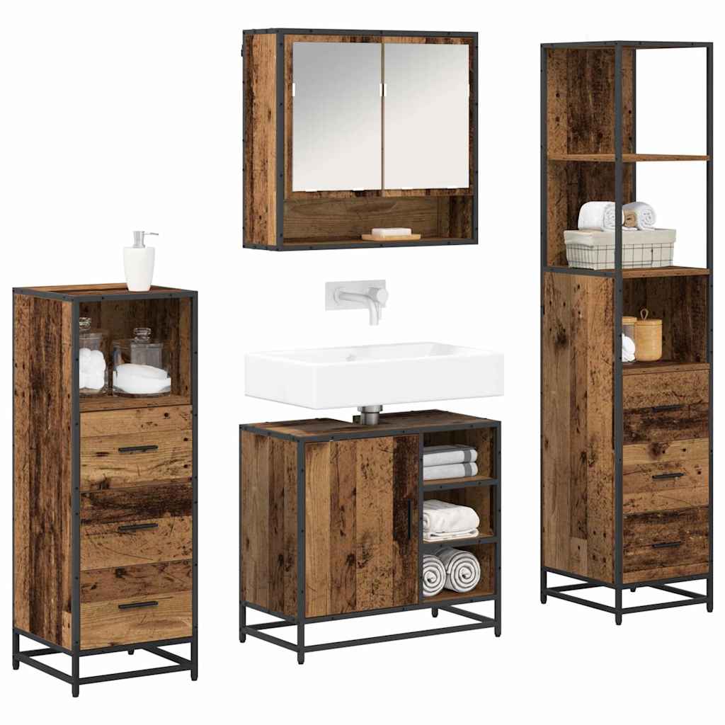 vidaXL Bathroom Furniture Set 4 pcs Old Wood Engineered Wood 3