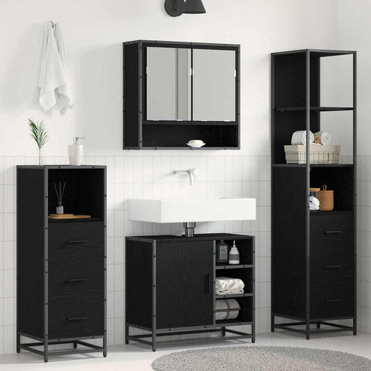 Bathroom Furniture Set 4 pcs Engineered Wood Black oak