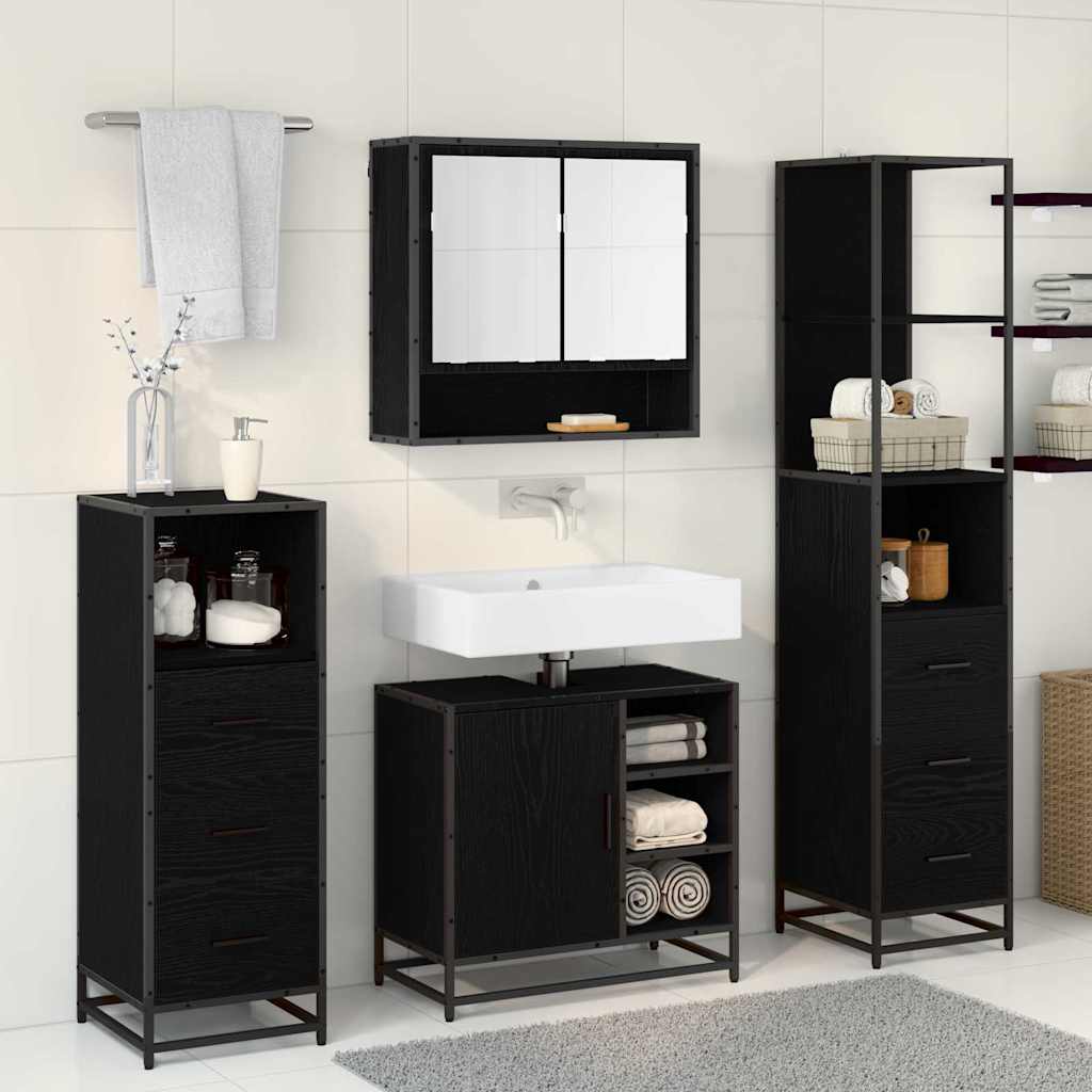 vidaXL Bathroom Furniture Set 4 pcs Black Oak Engineered Wood 4